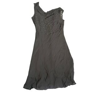 Eva Blue Petite Black Rhinestone Cowl Neck Rayon Midi Dress Size 6P Cocktail LBD
